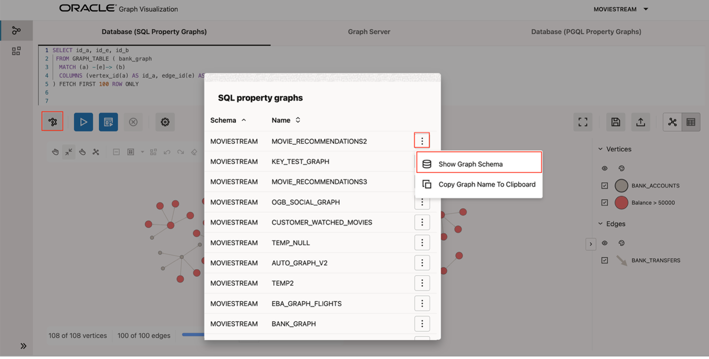 Select Schema Visualization from the Graphs page