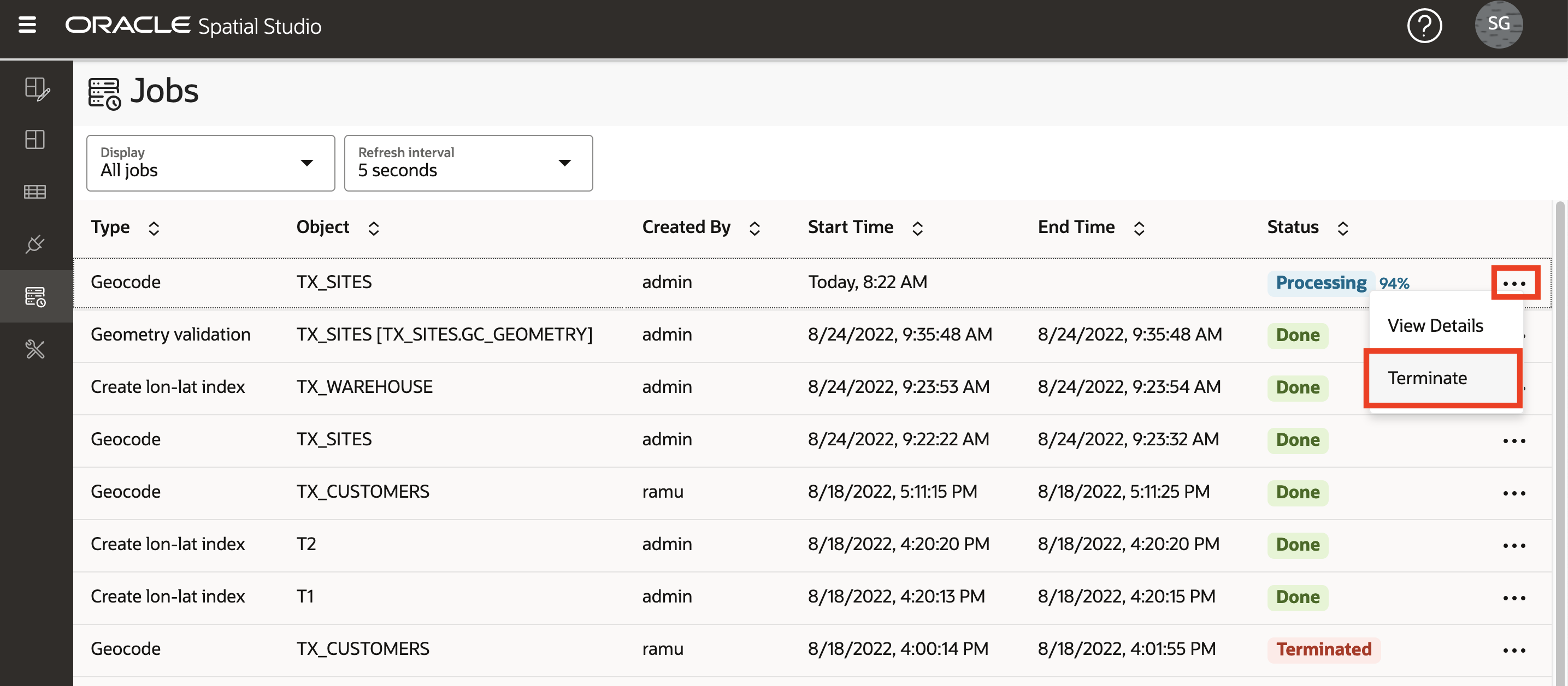 Spatial Studio terminate job
