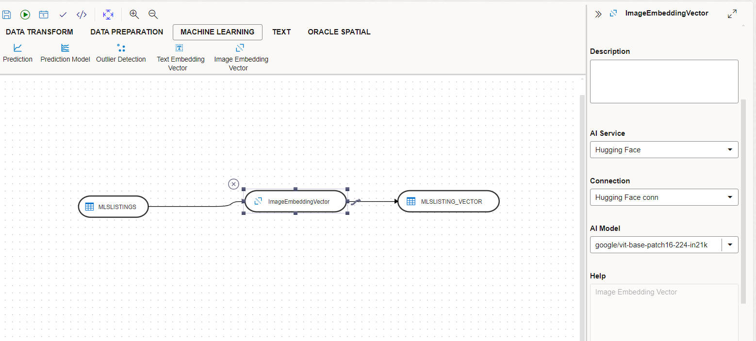 Screenshot of Data Transforms showing the generation of an image vector index