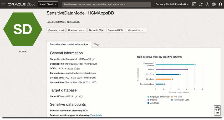 Sensitive data discovery in Data Safe