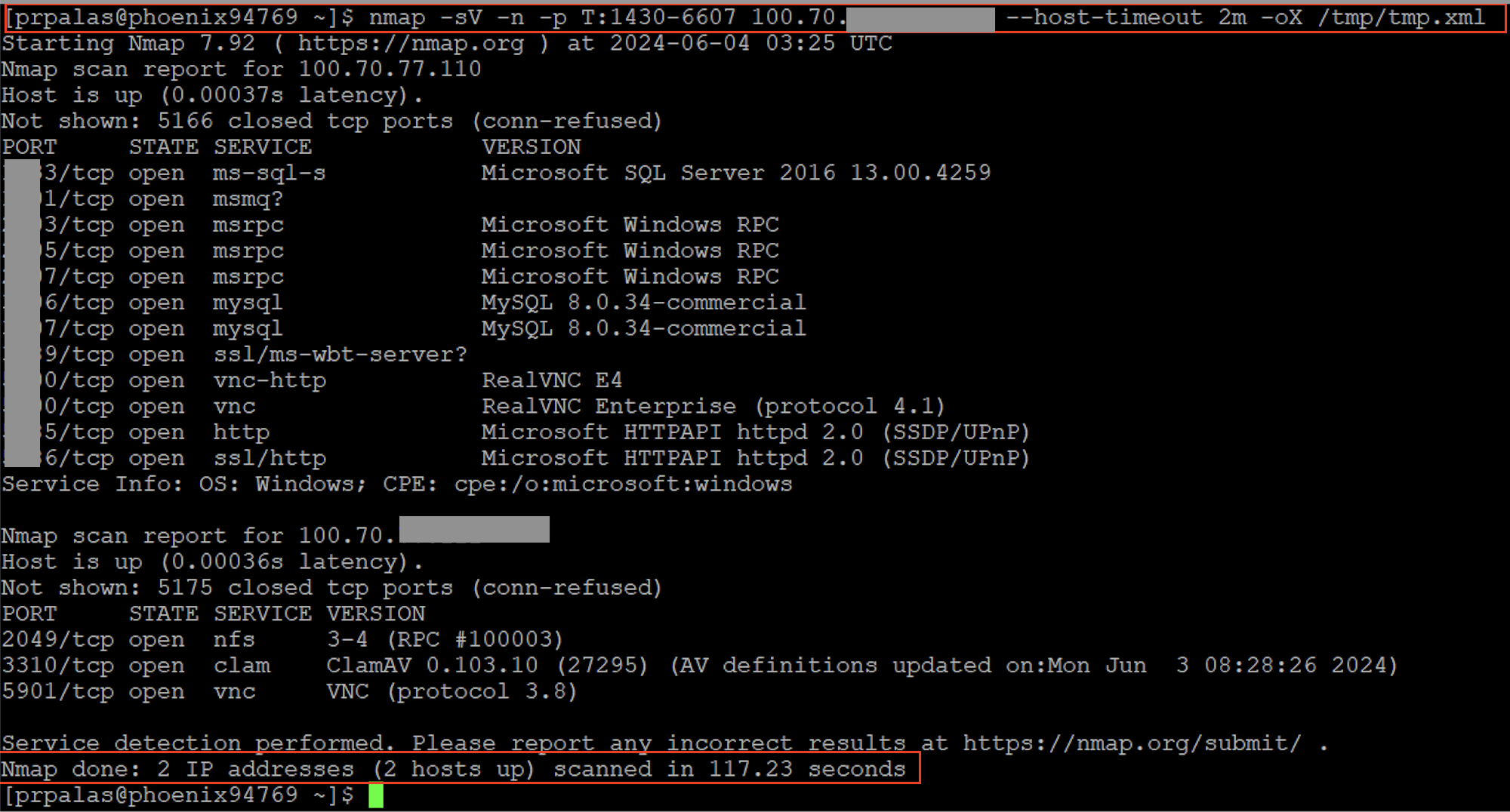 Nmap scan on port and IP range