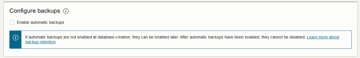 User Interface screen of disable backups
