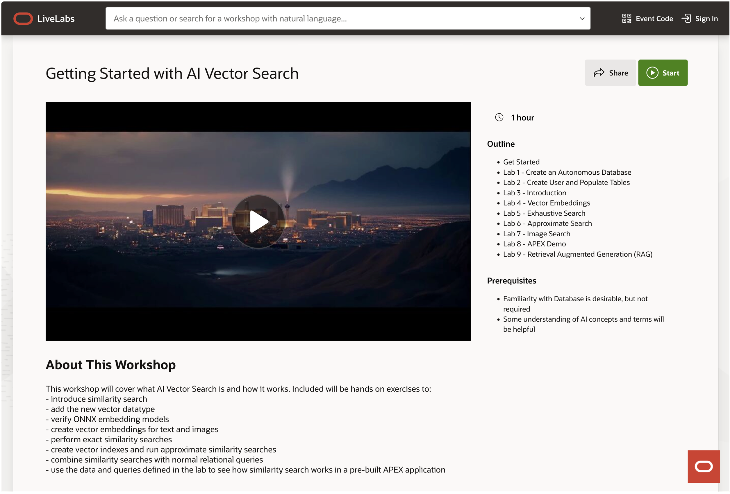 Getting Started with AI Vector Search LiveLabs Workshop Updates