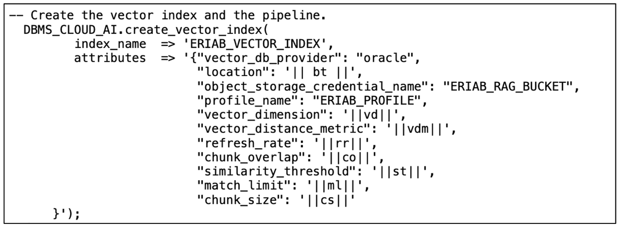 Figure 5 - Select AI index creation example