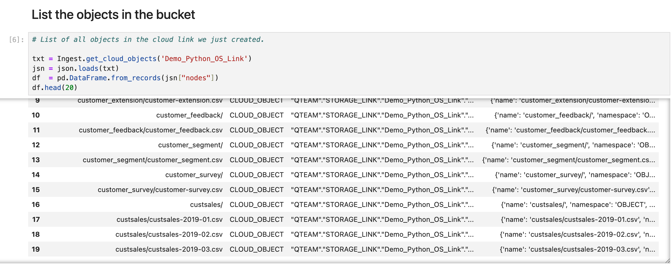 List objects in the bucket