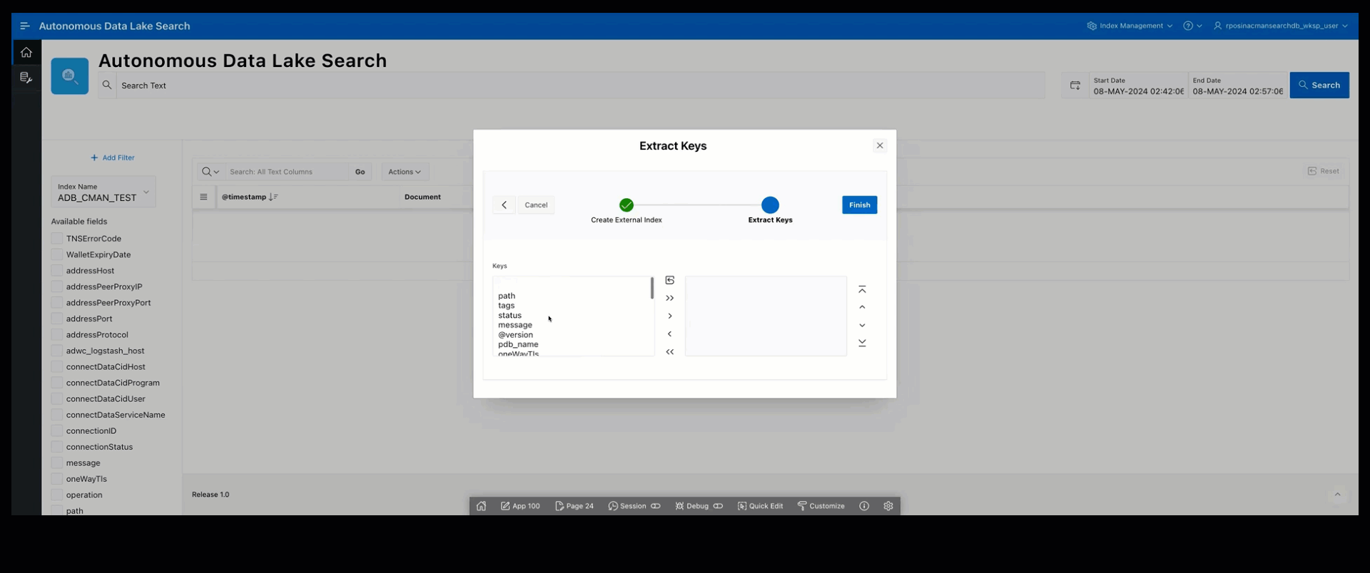 extract external index keys
