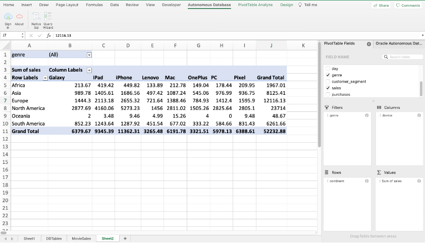 Excel Add-in Native SQL Pivot Table