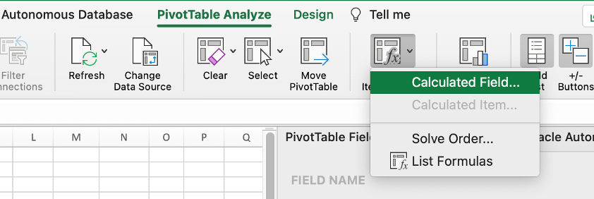 Excel Pivot Calculated Field