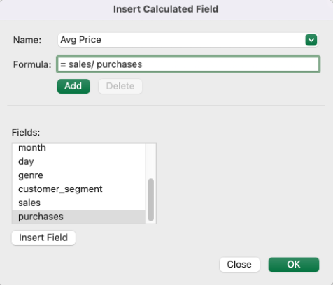 Excel Pivot Avg Price Calculation