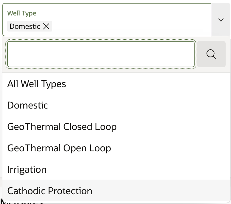 Well Type selections