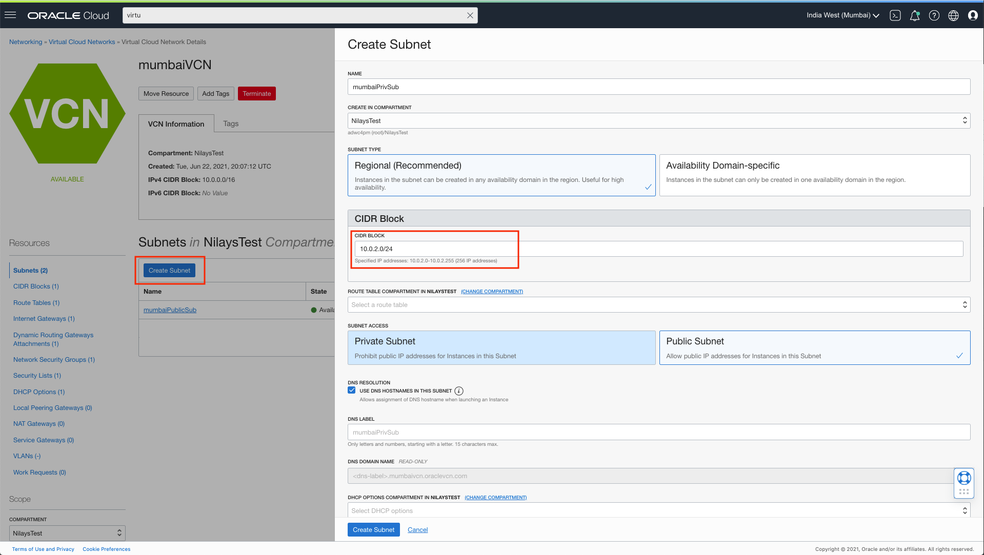 Creating private subnets through the console