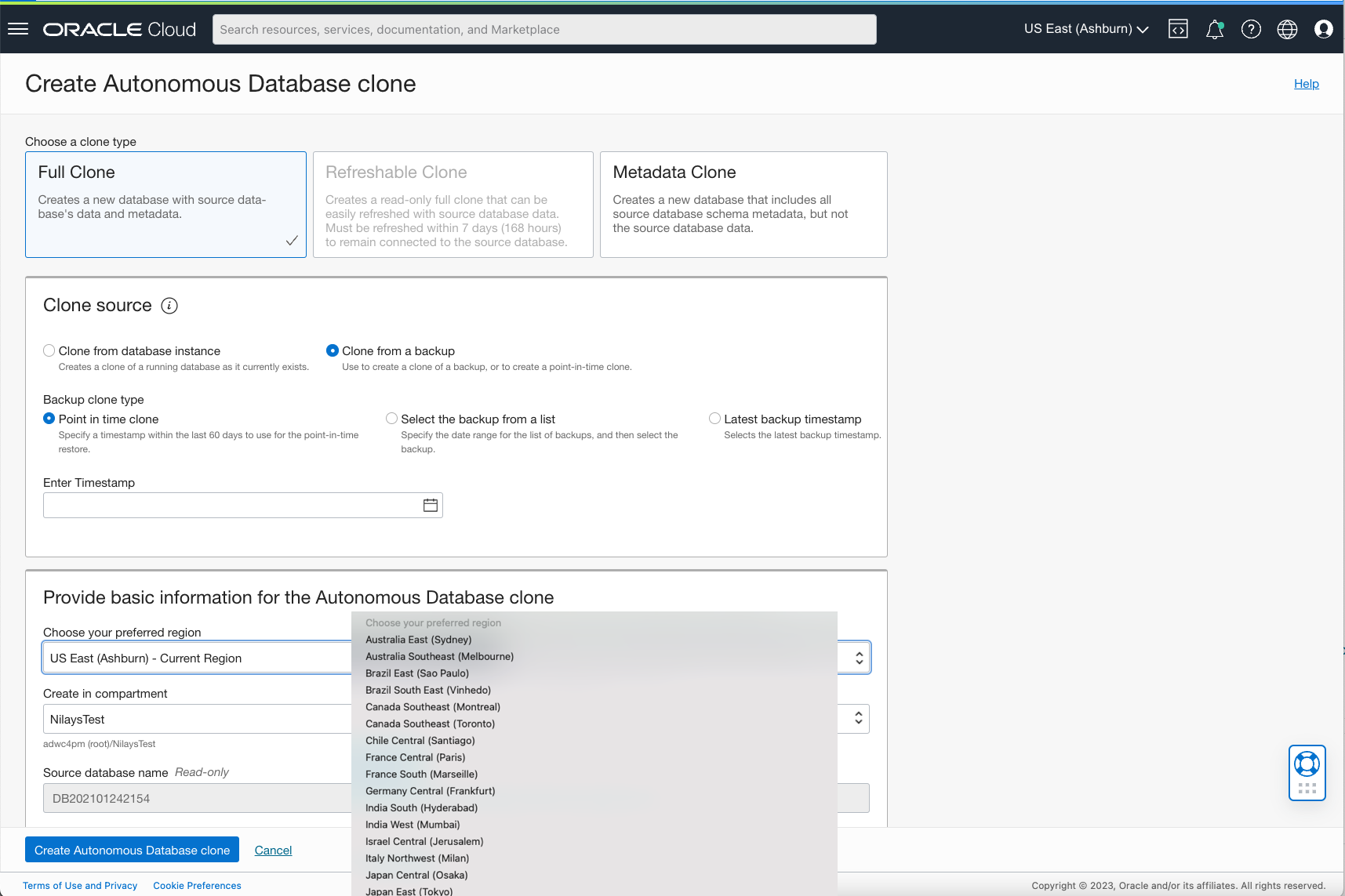 Clone from backup across regions