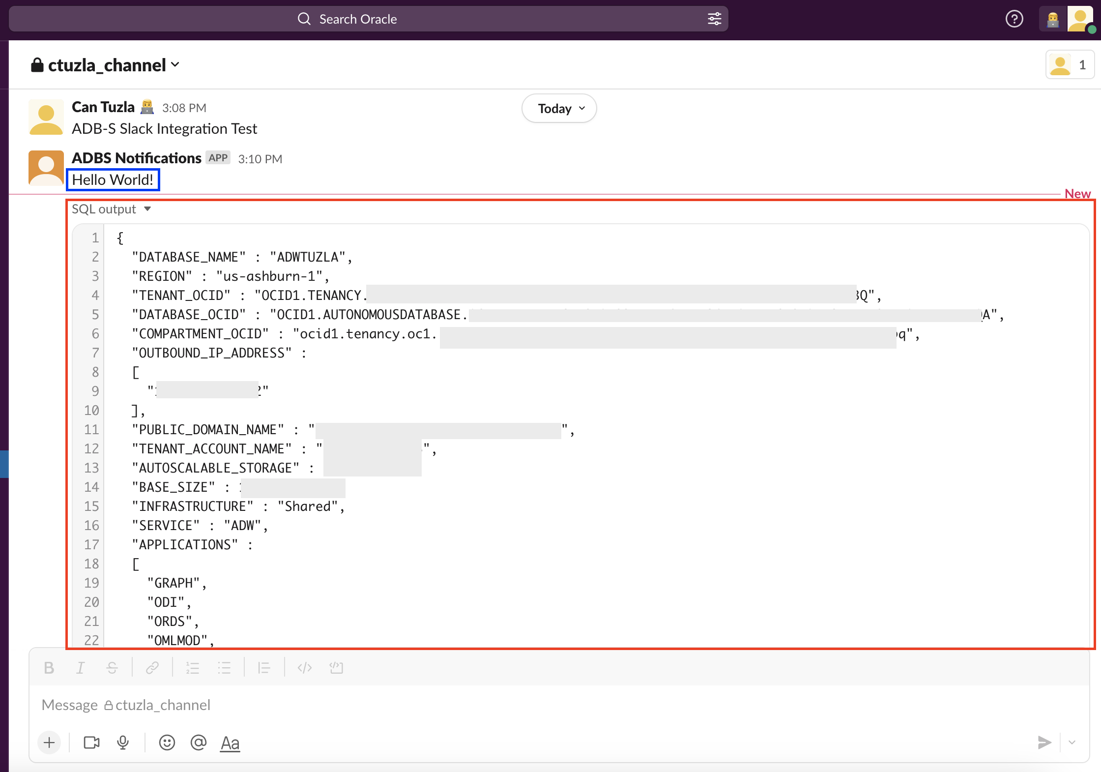 Slack channel notification