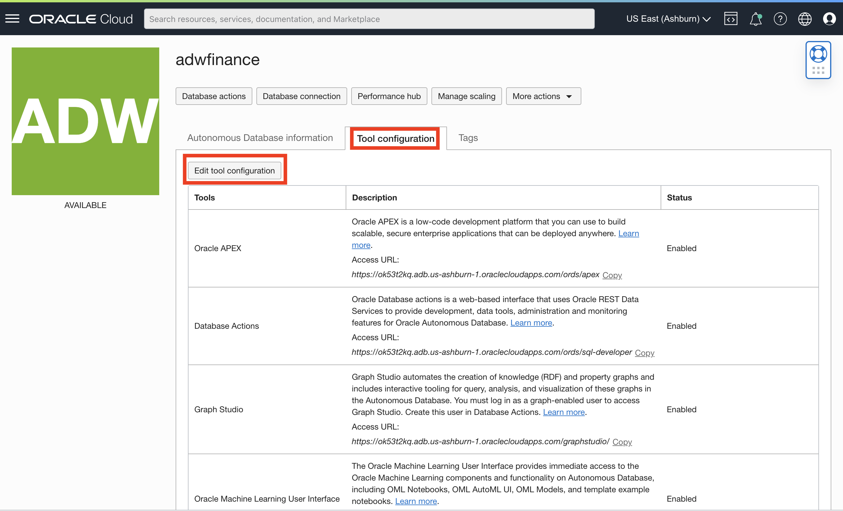 Tool configuration in ADB details page-1