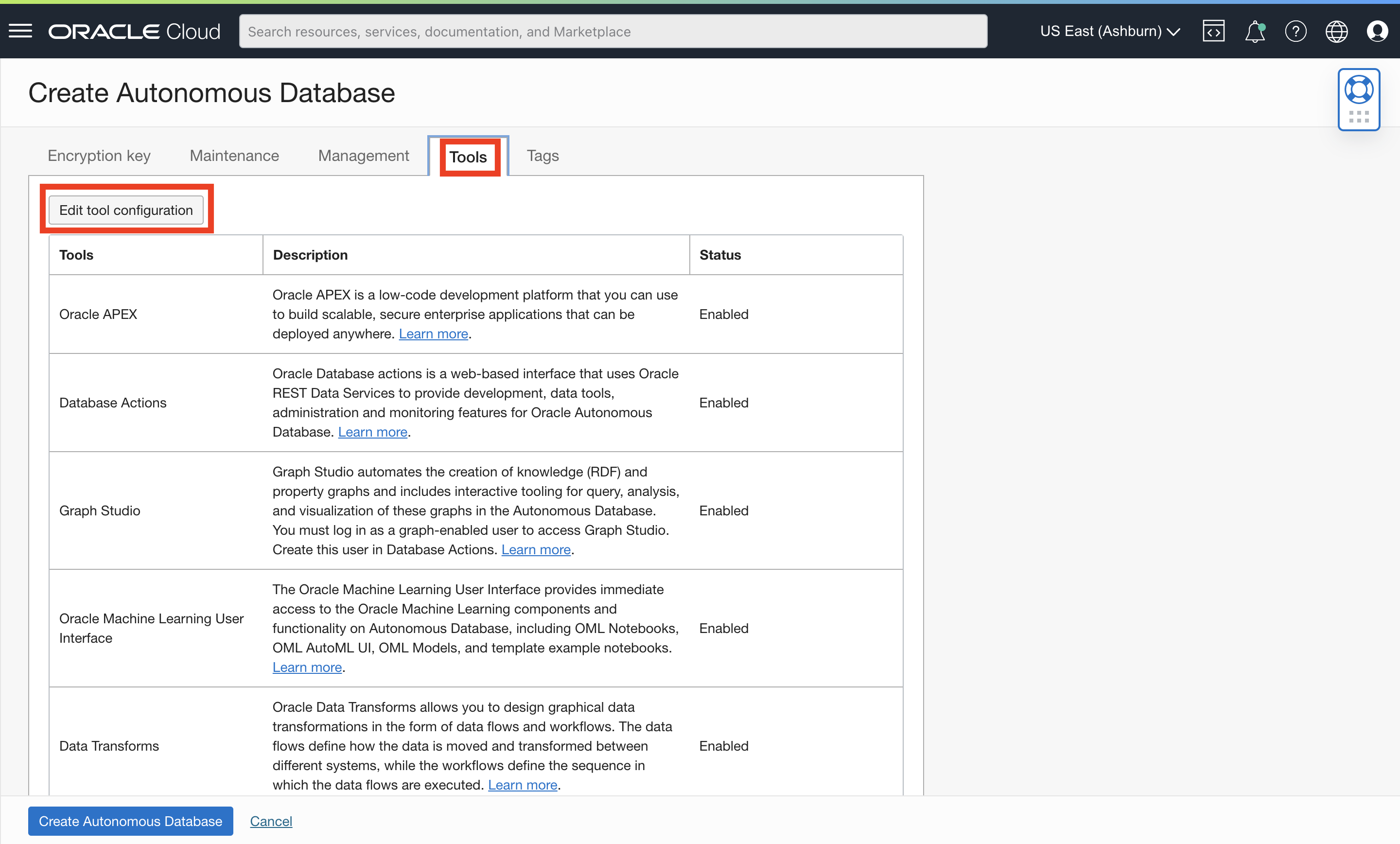 Tool configuration in create ADB flow-1