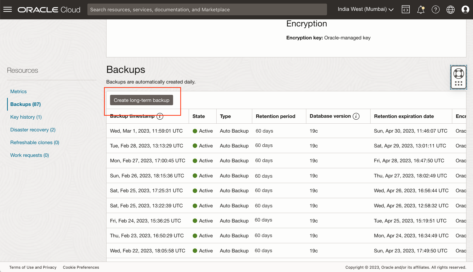 Create long term backup