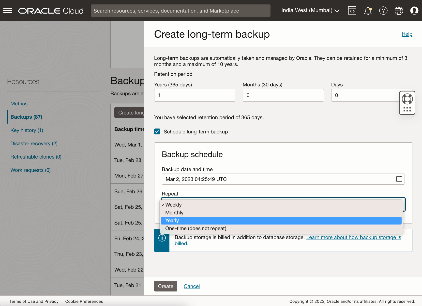 Create a one time or schedule long term backups