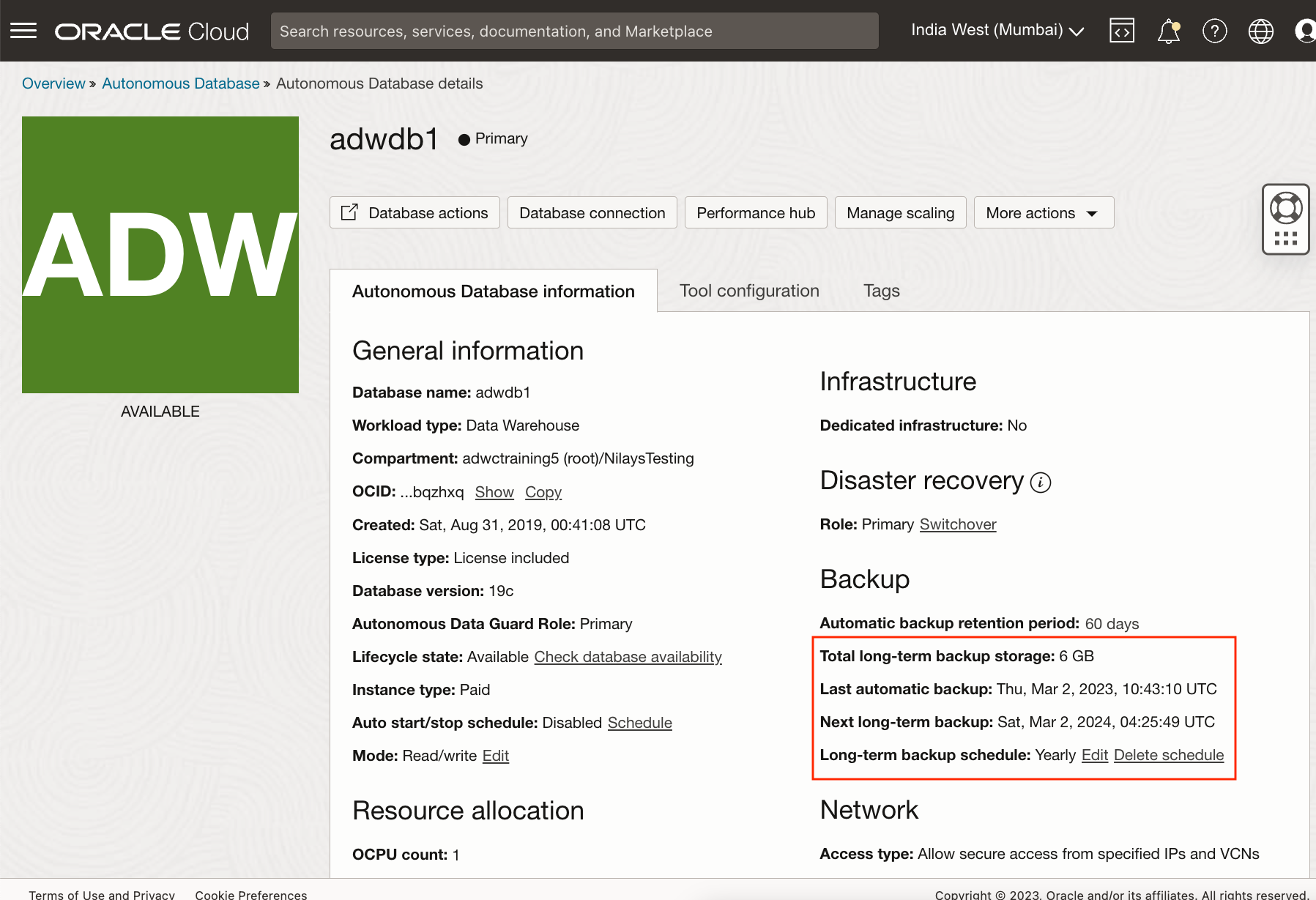 Edit long-term backup schedule