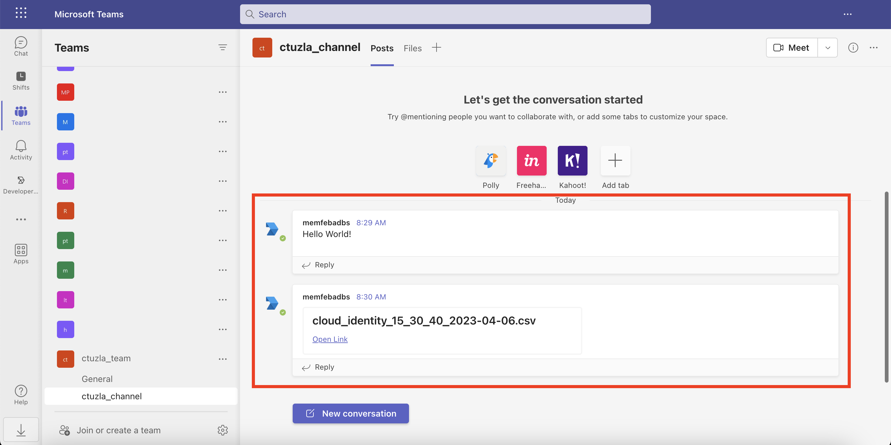 Teams channel output