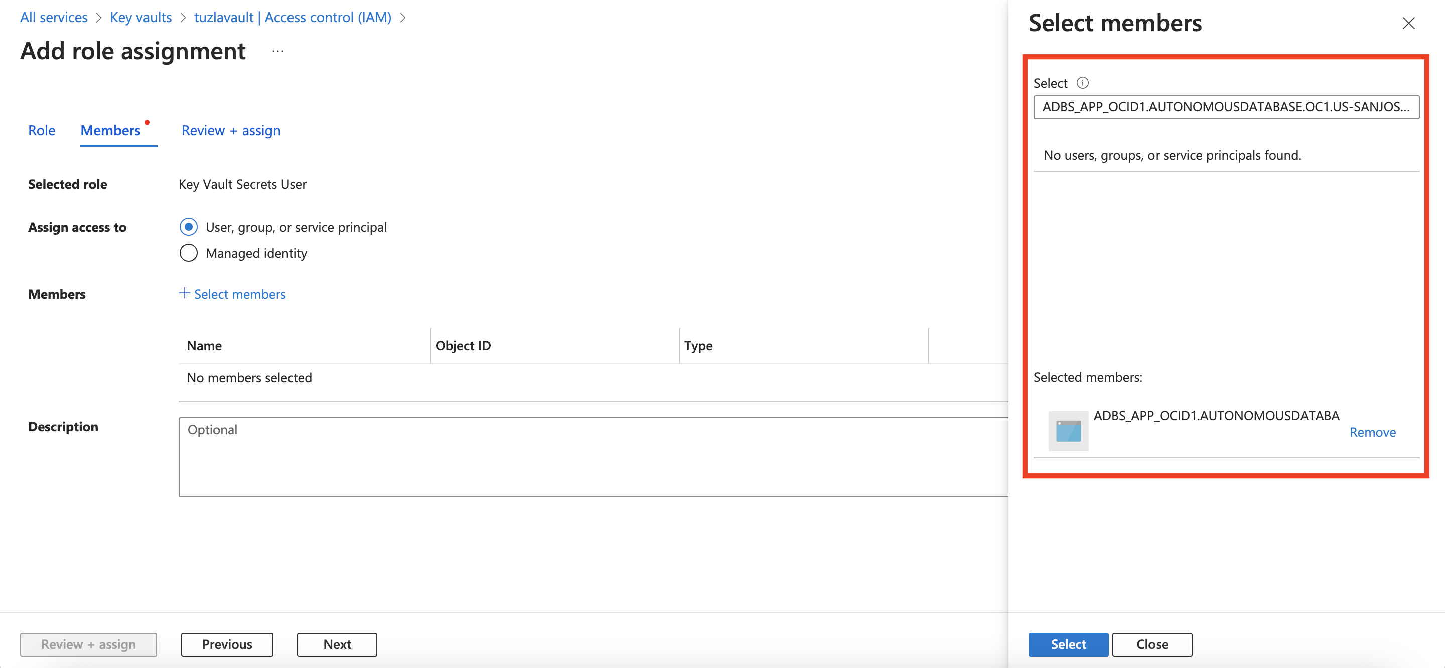 Add ADB-S instance as an authorized member to access the secret