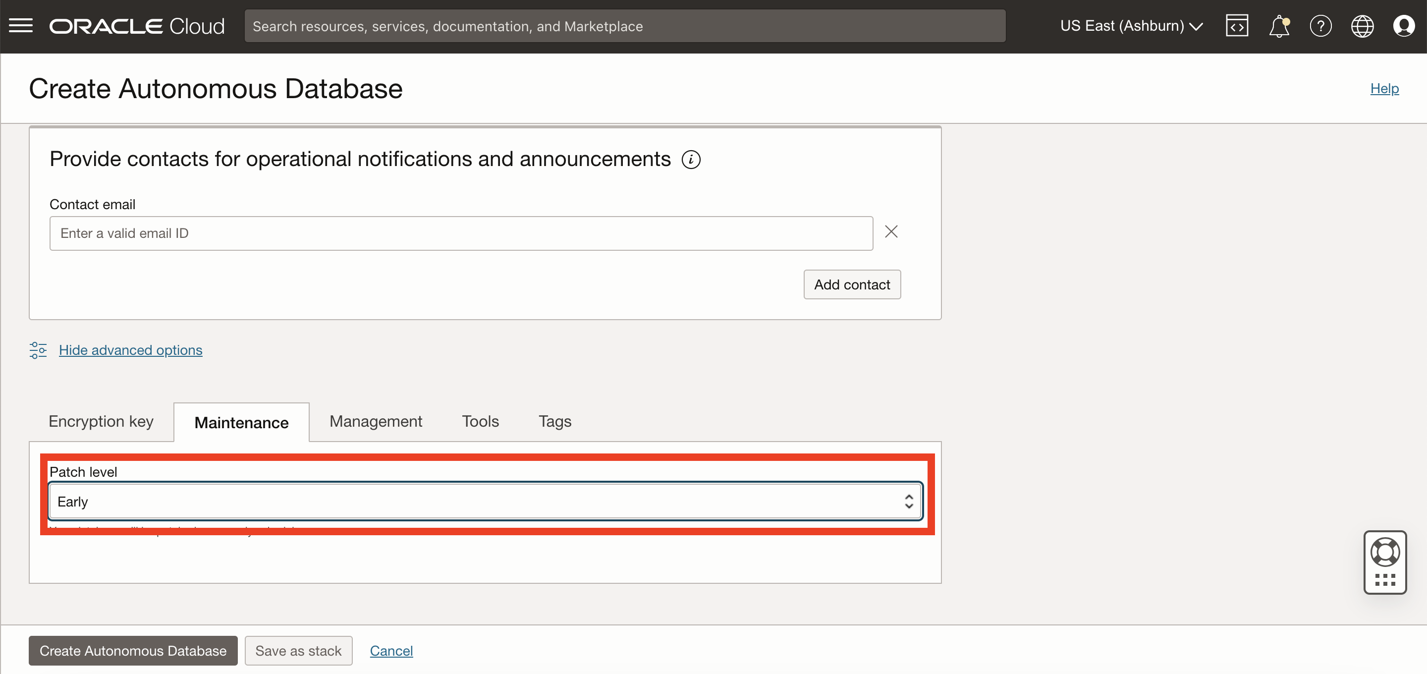 Patch level selection when creating a new instance