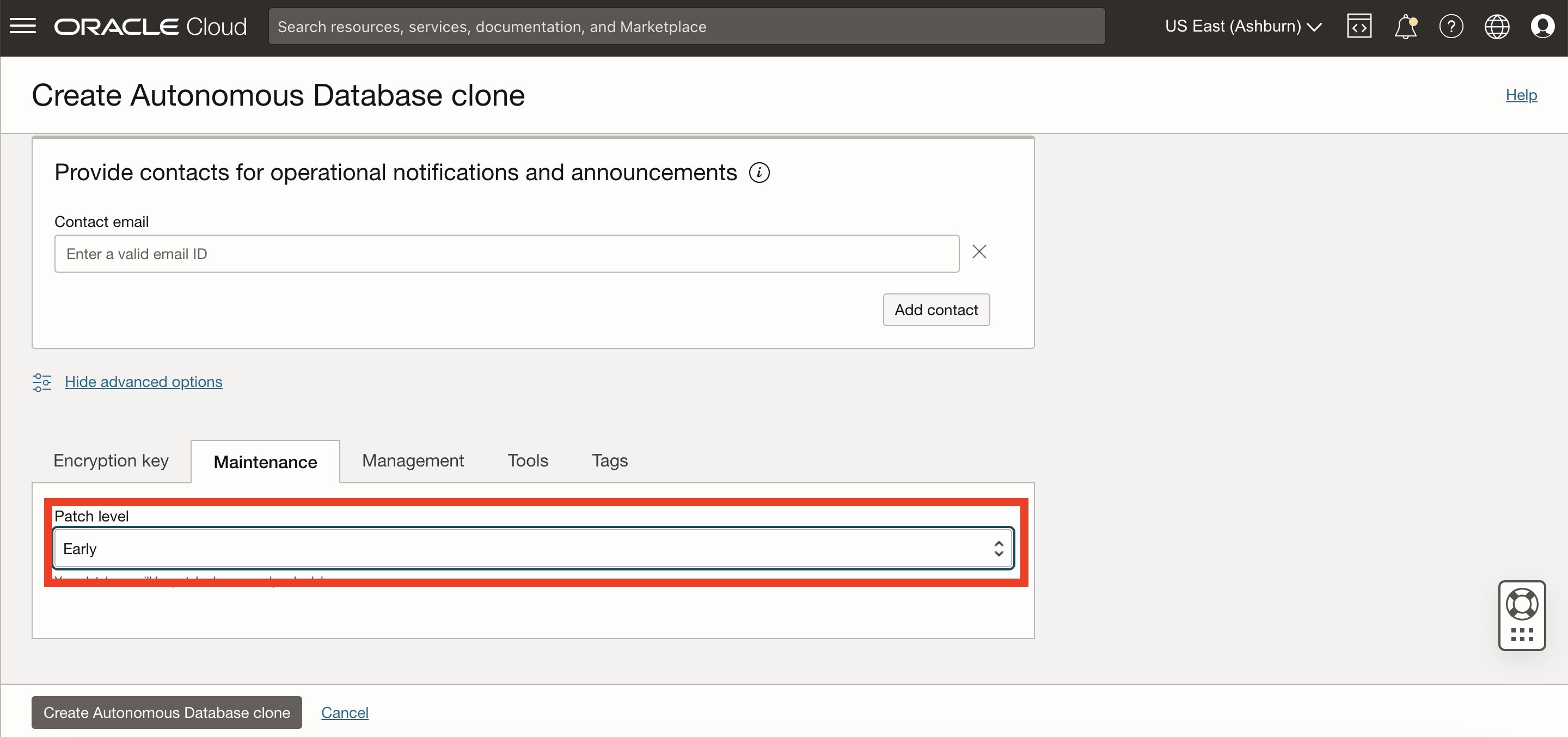 Patch level selection when cloning an existing instance