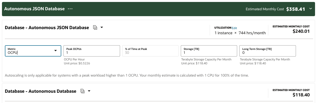 minimum AJD with OCPUs 