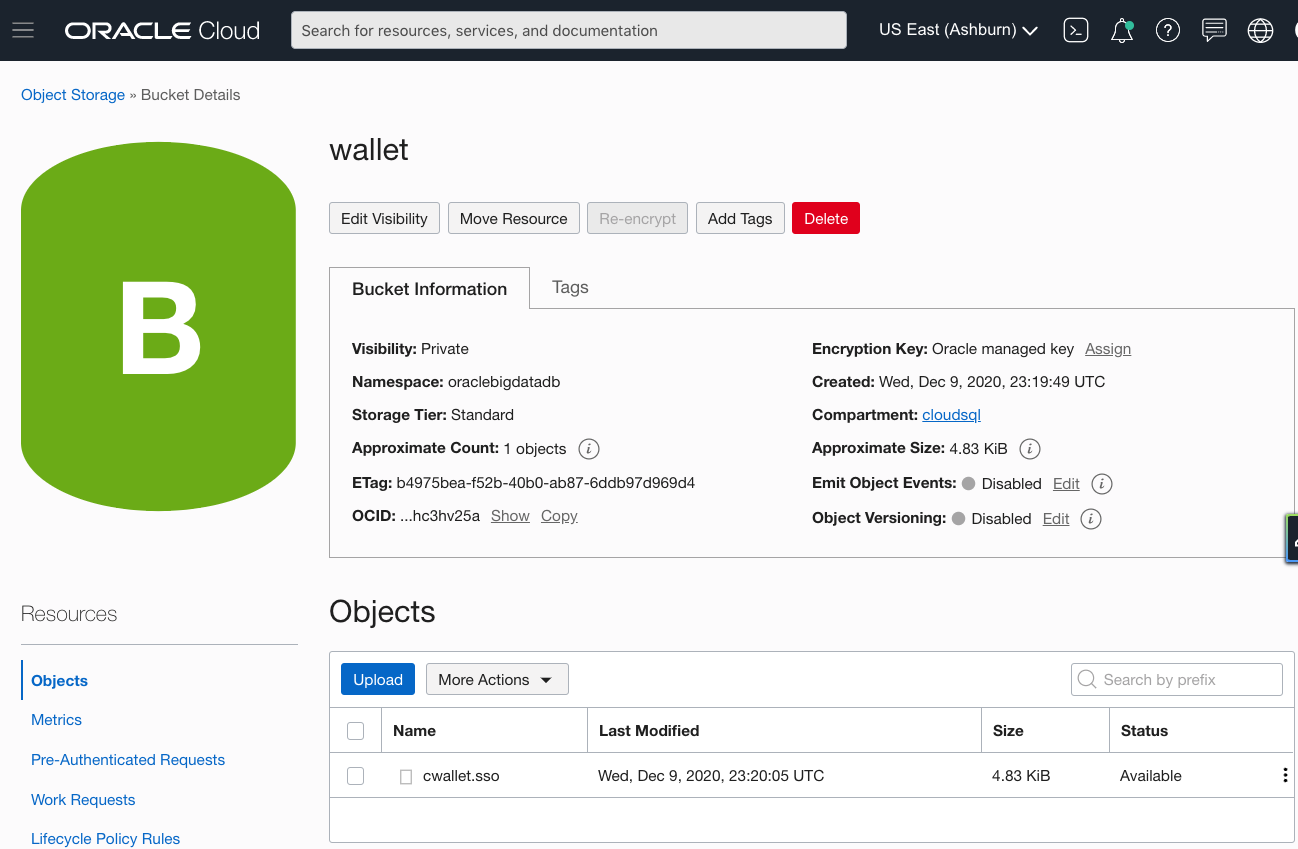 Copy wallet to bucket on object storage