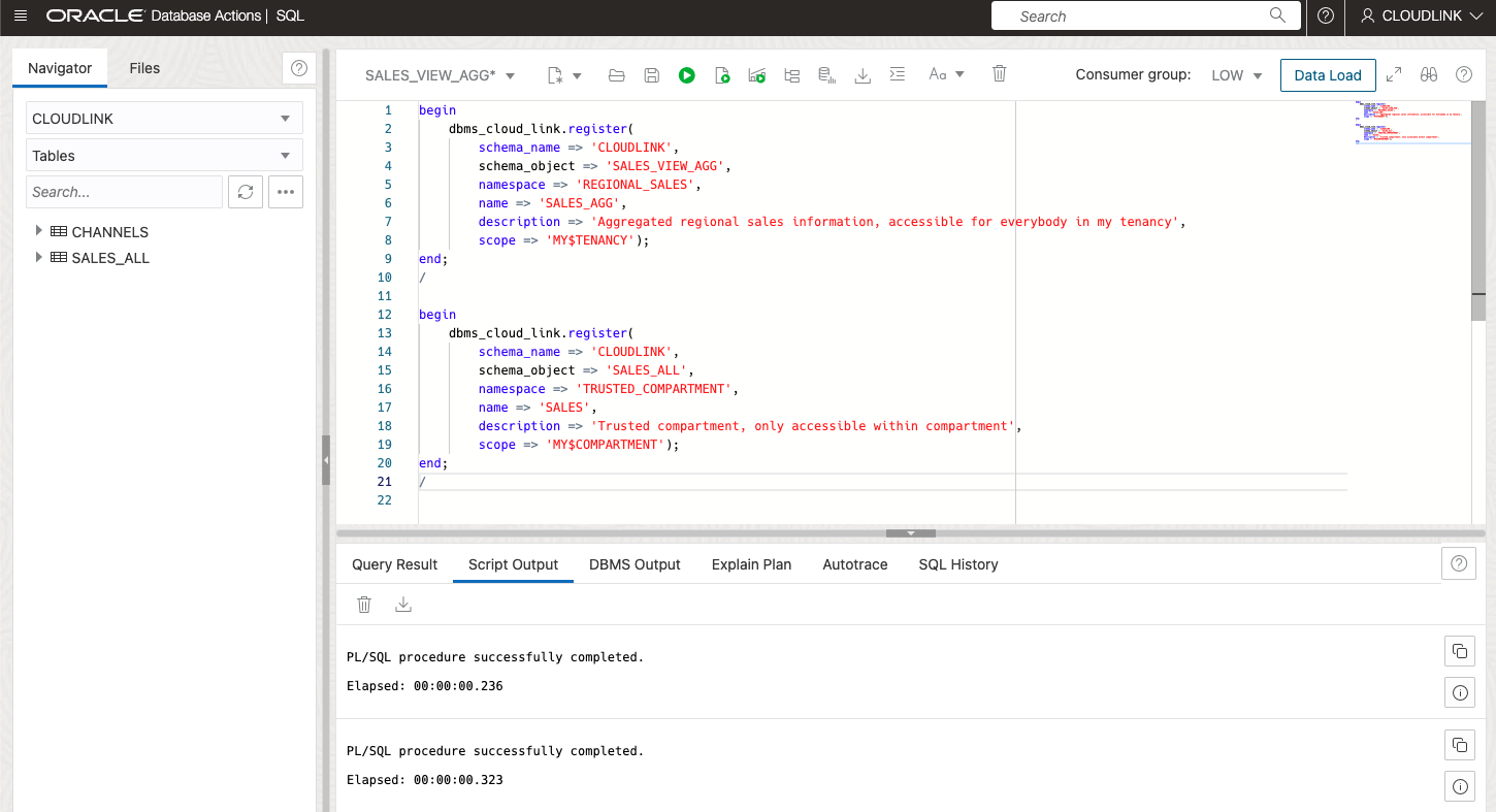 register table and view for remote access
