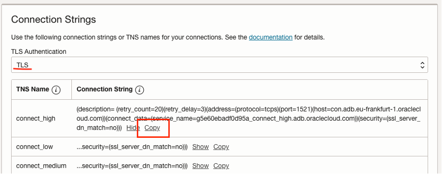 TLS Connection string