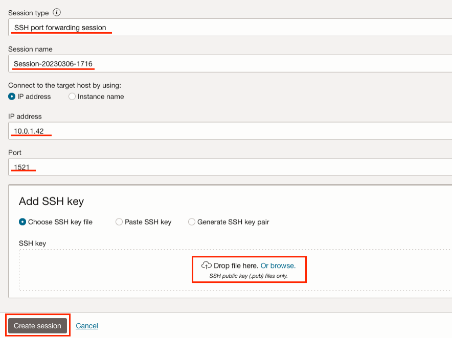 Enter session settings