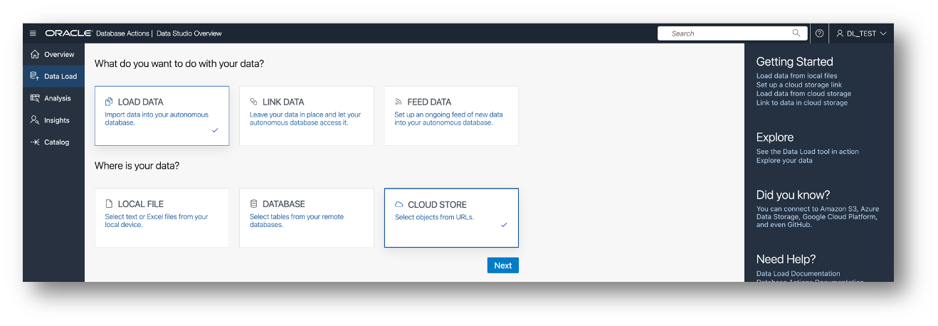 Access the Load Data from Cloud Store tool