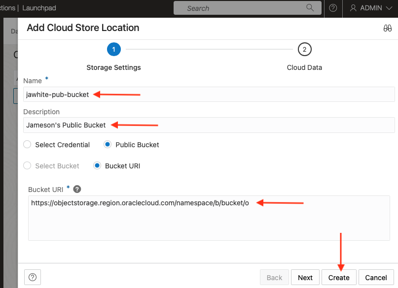 Add your Object Store bucket
