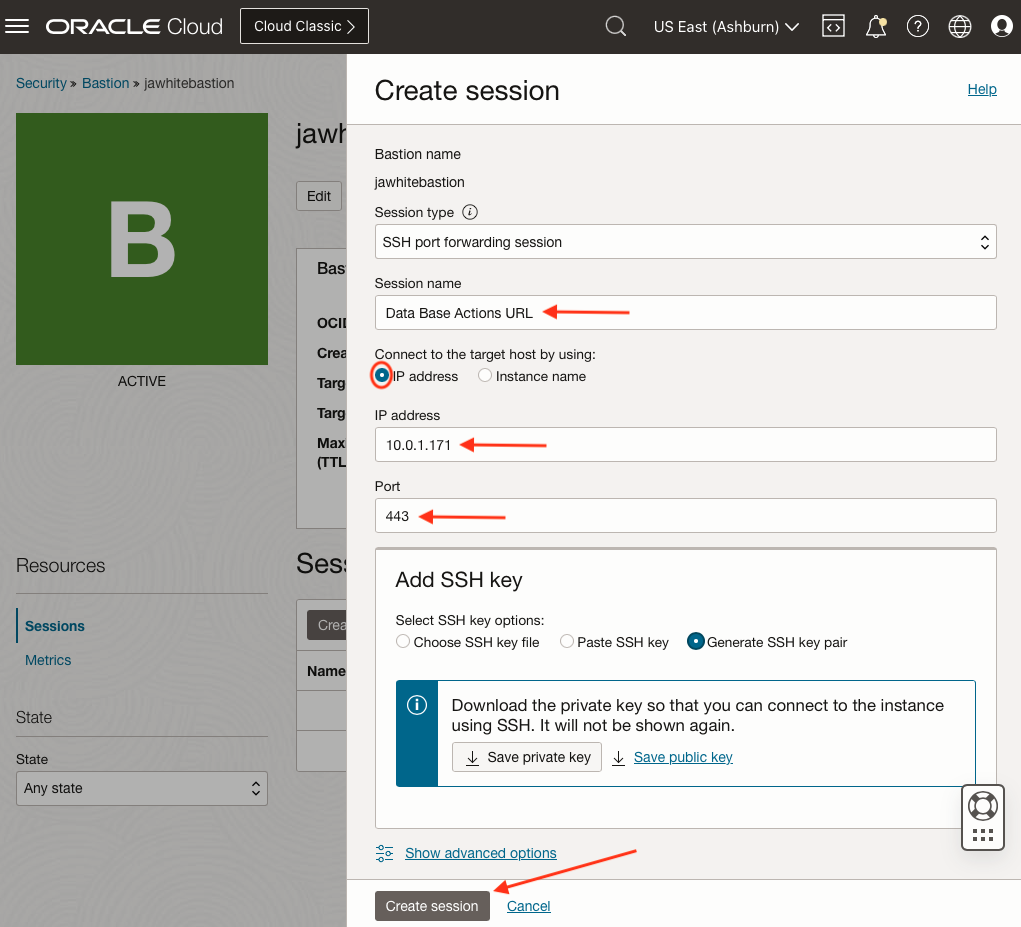 Create OCI Bastion Session