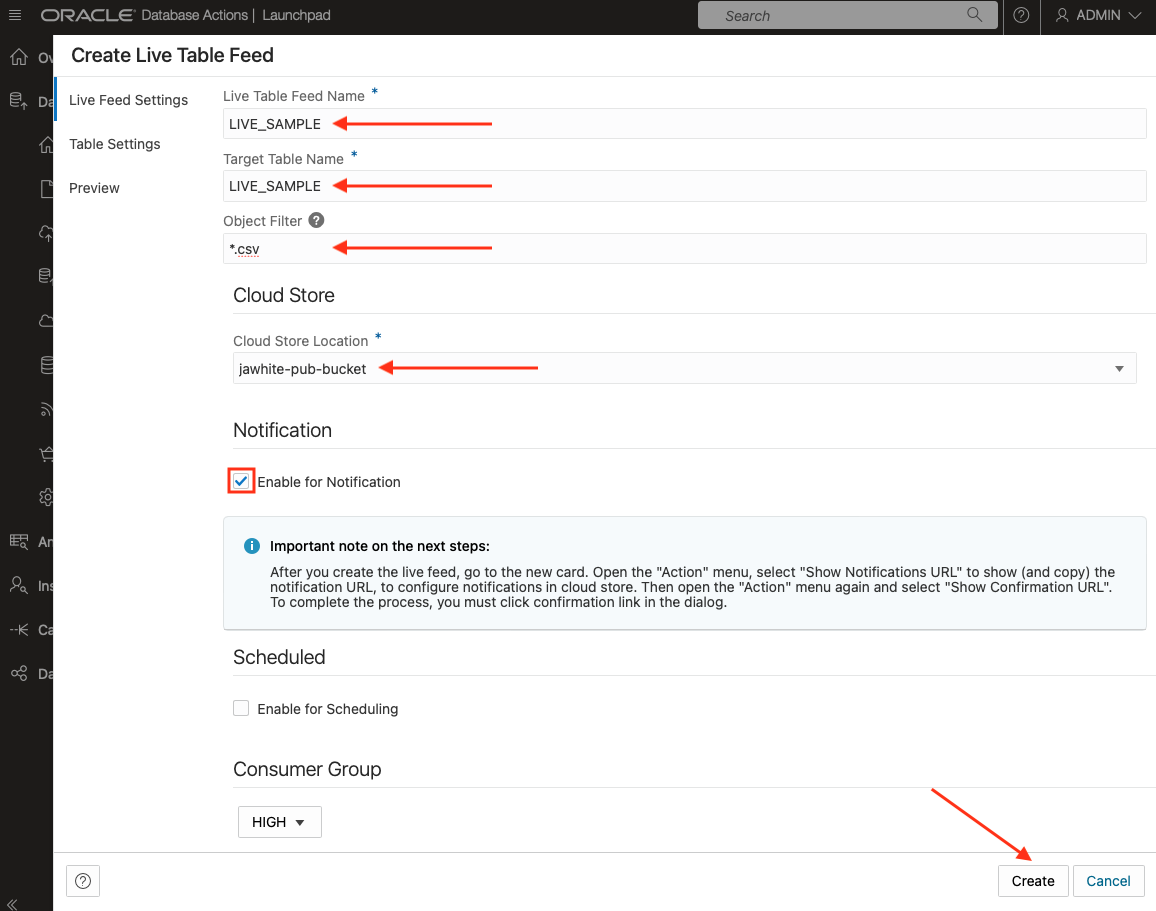 create live feed table