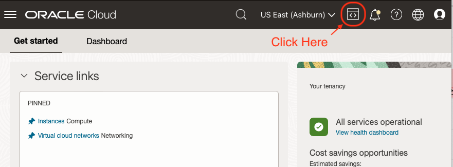 Click here to access the Cloud Shell