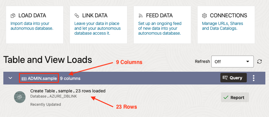 Result of Data Load run