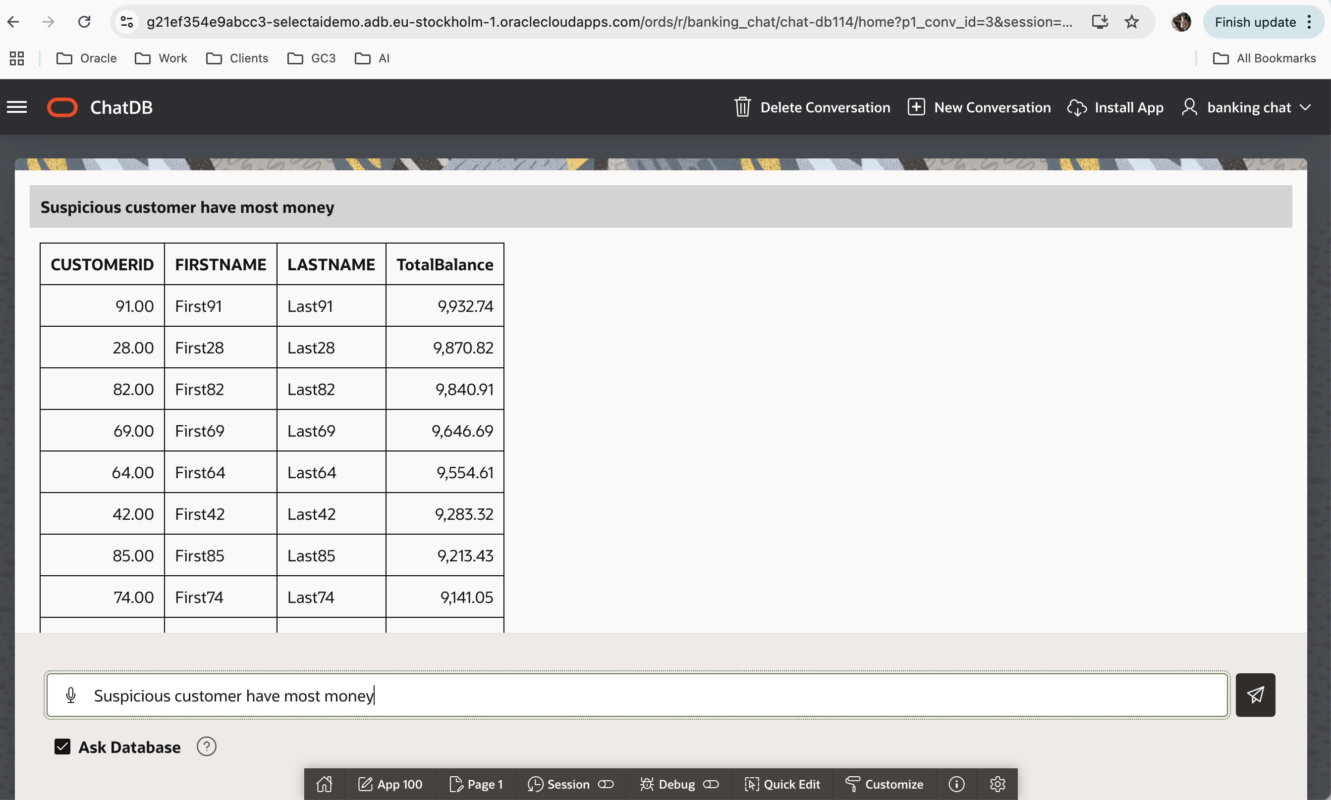 ask questions in chat db