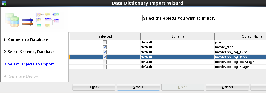 pick tables to import
