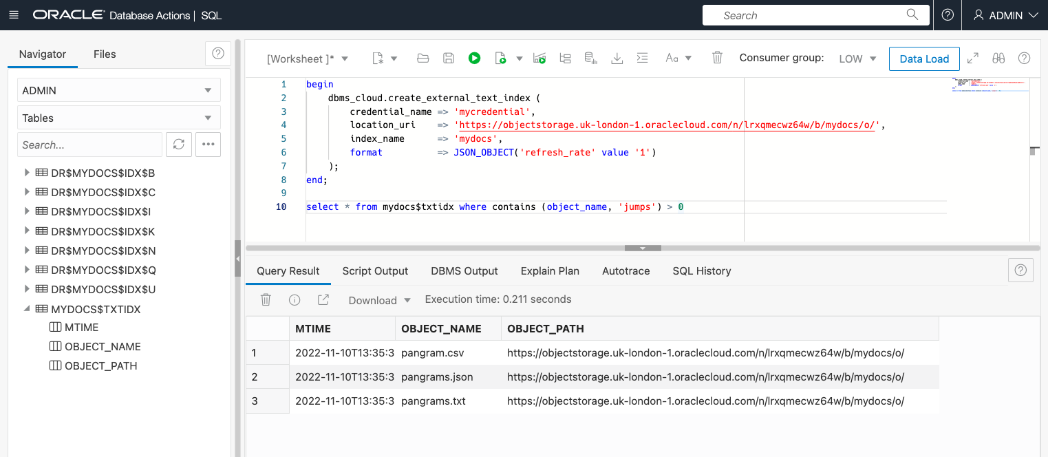 Create and querying external text index