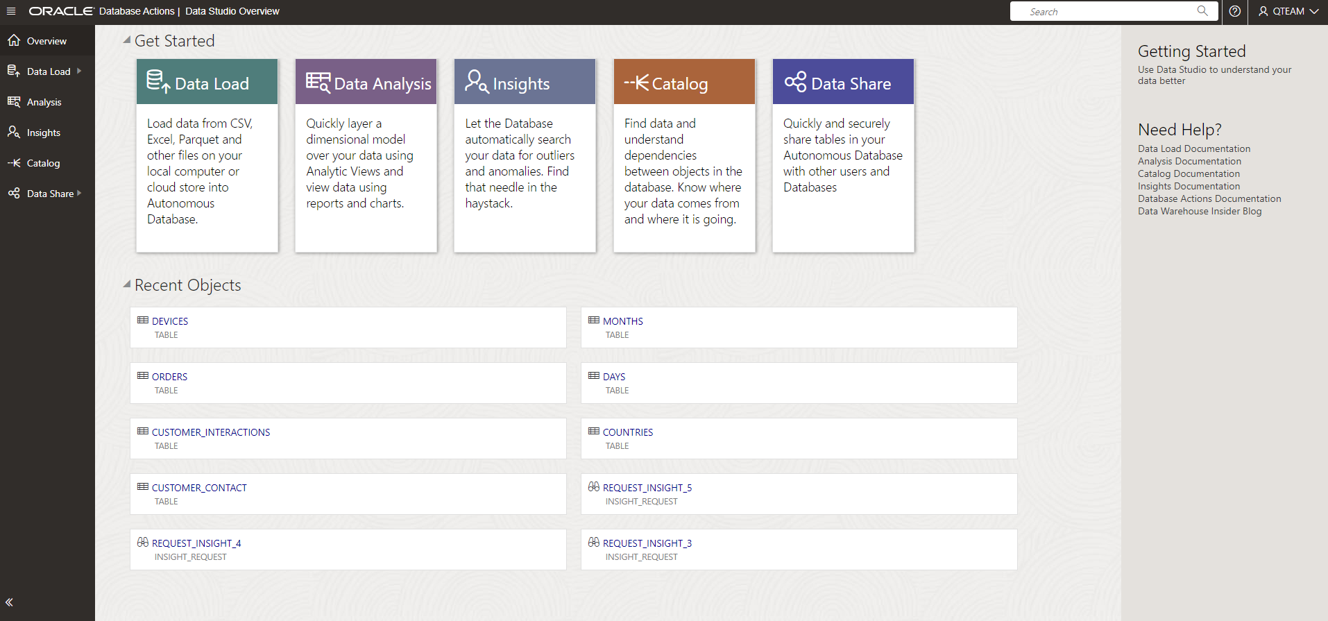 Data Studio home page