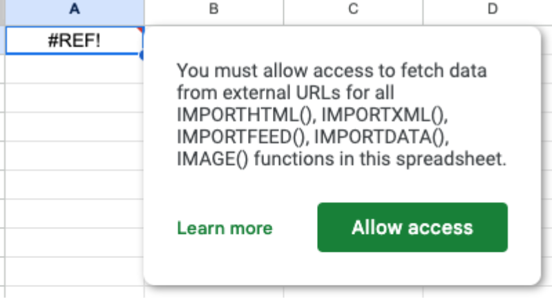 Confirm access when prompted by Google Sheets