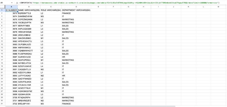 How Google Sheets looks like with data