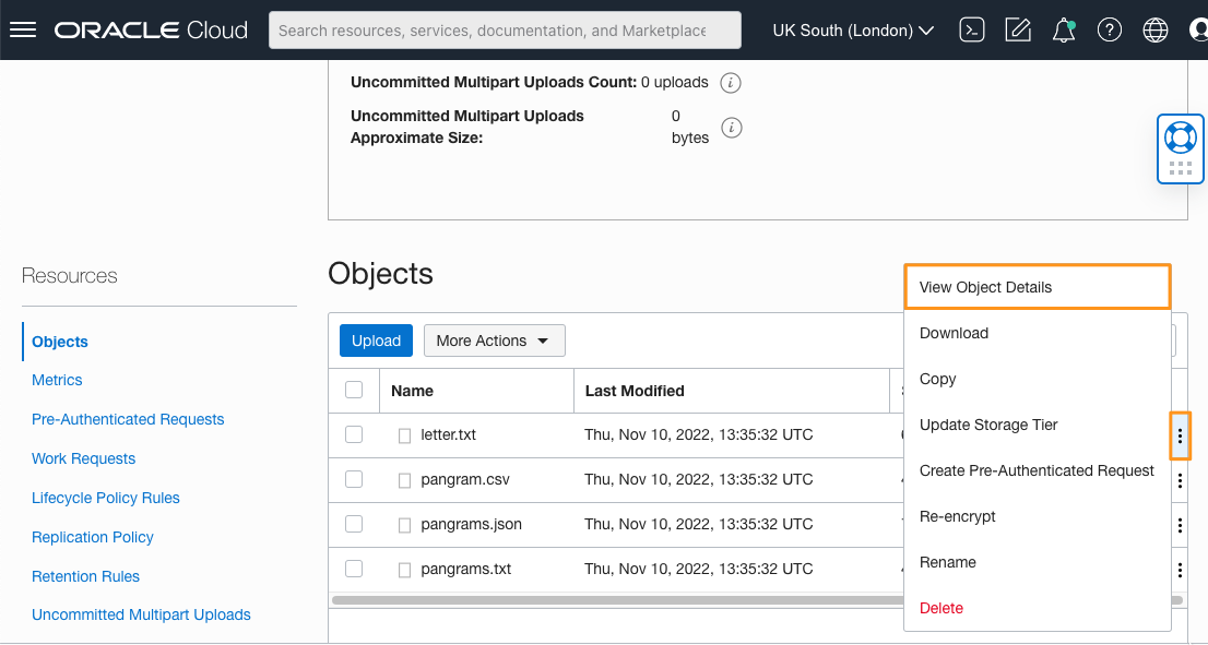 Viewing file details, including URI