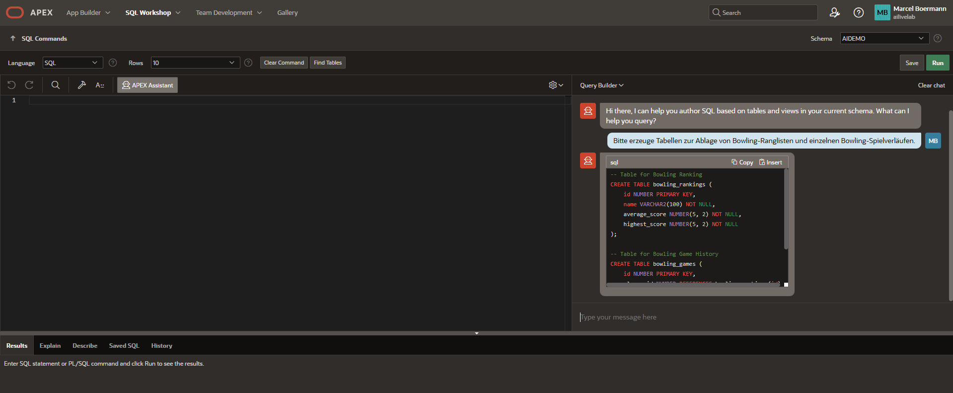 APEX SQL AI assistant