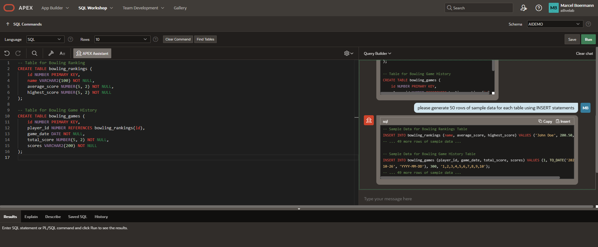 AI assistant generating sampledata