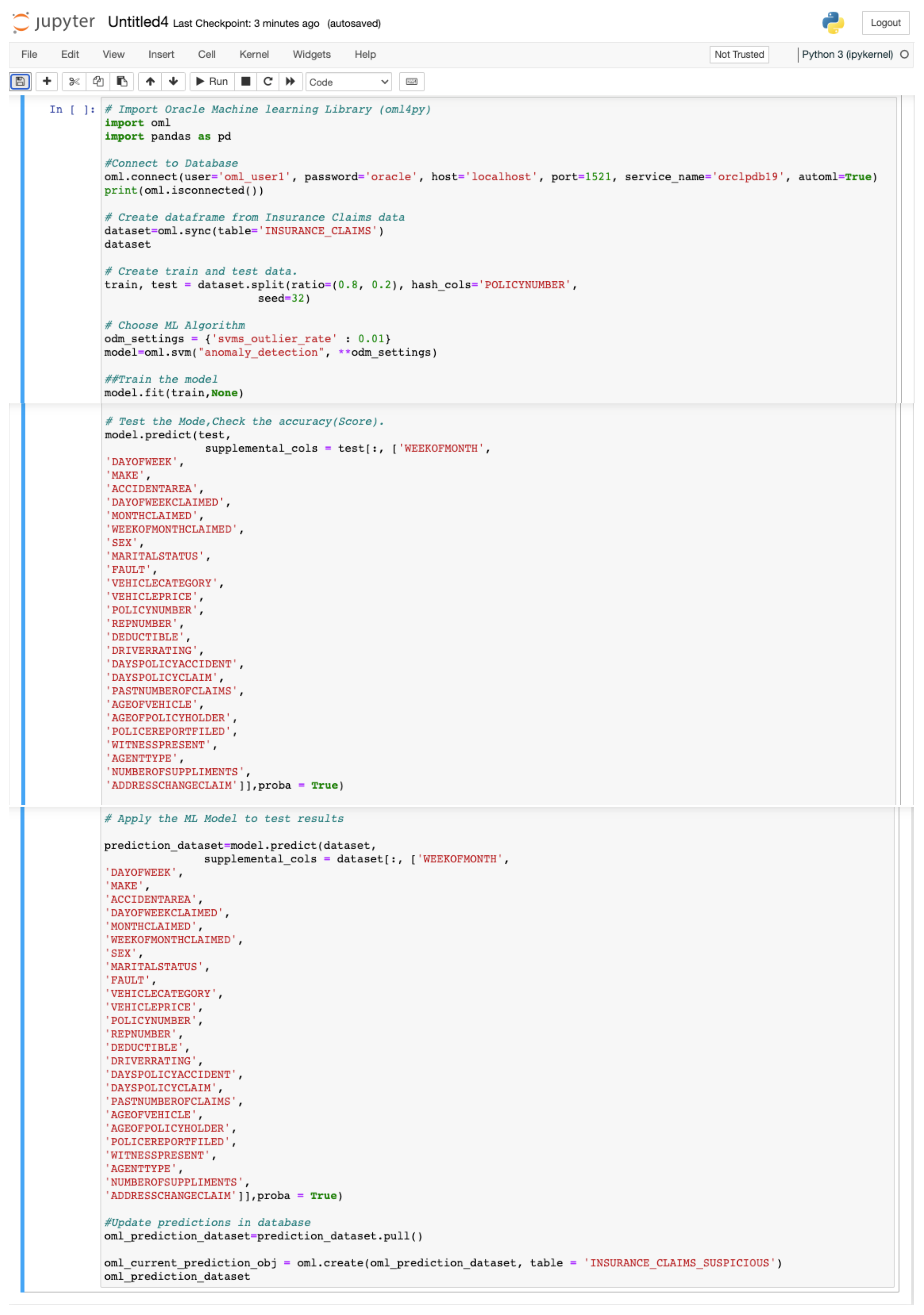 OML Unsupervised Machine Learning Model