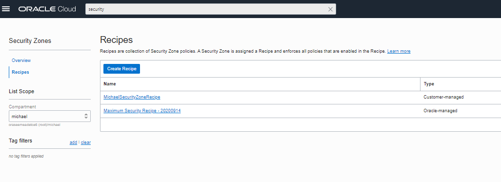 Security Zones Recipes