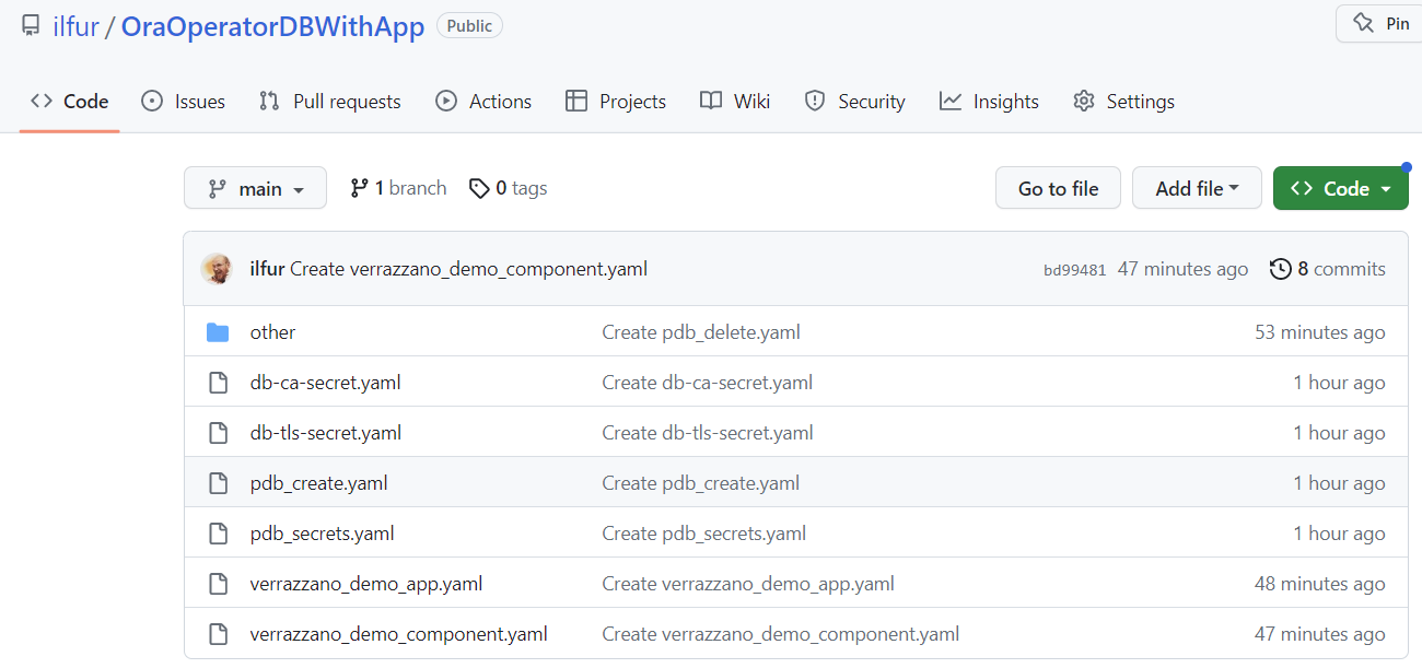 GIT repository for our demo app with database
