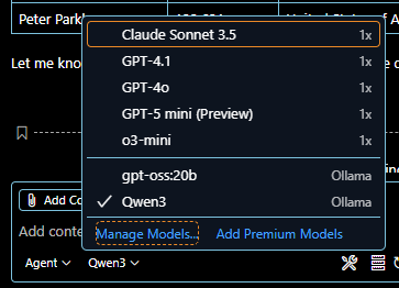 Click manage models in chat